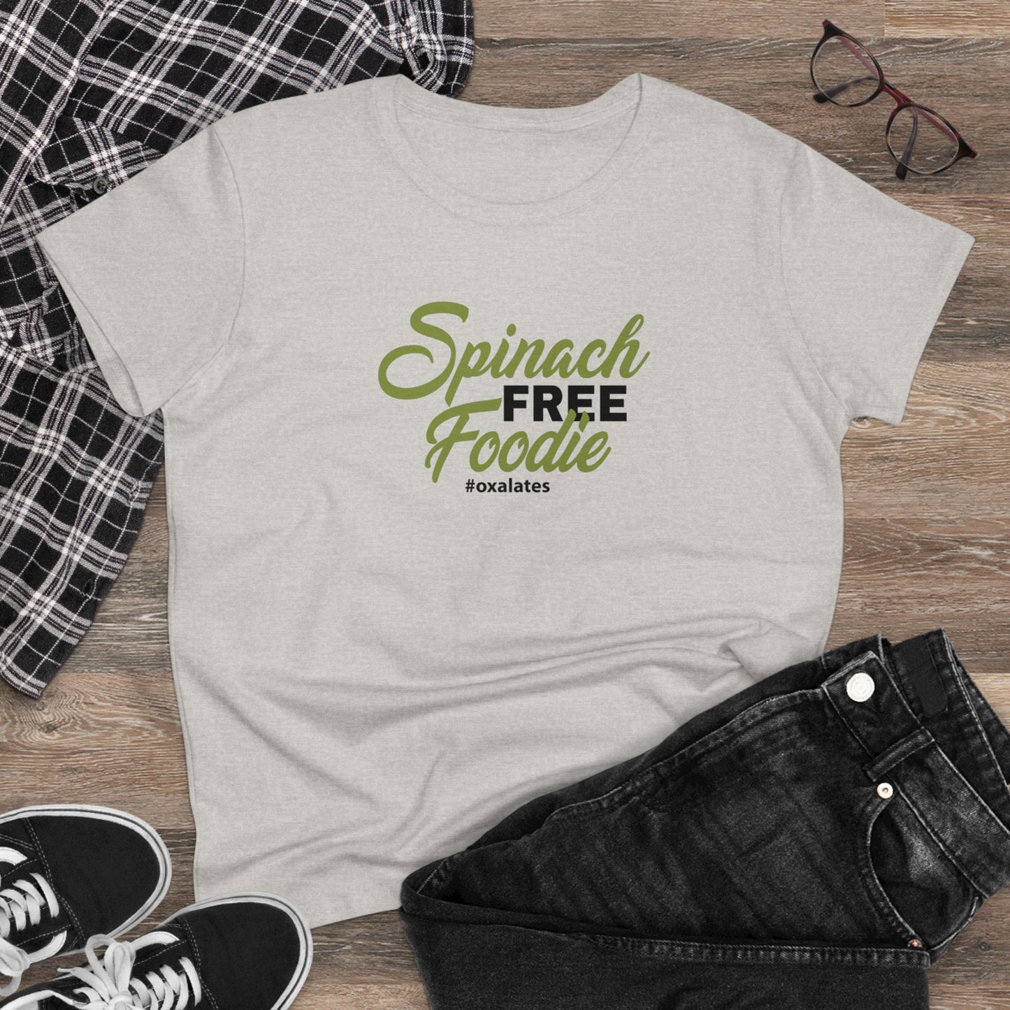 White Spinach Free Foodie Shirt, Women's Low Oxalate Awareness Tee