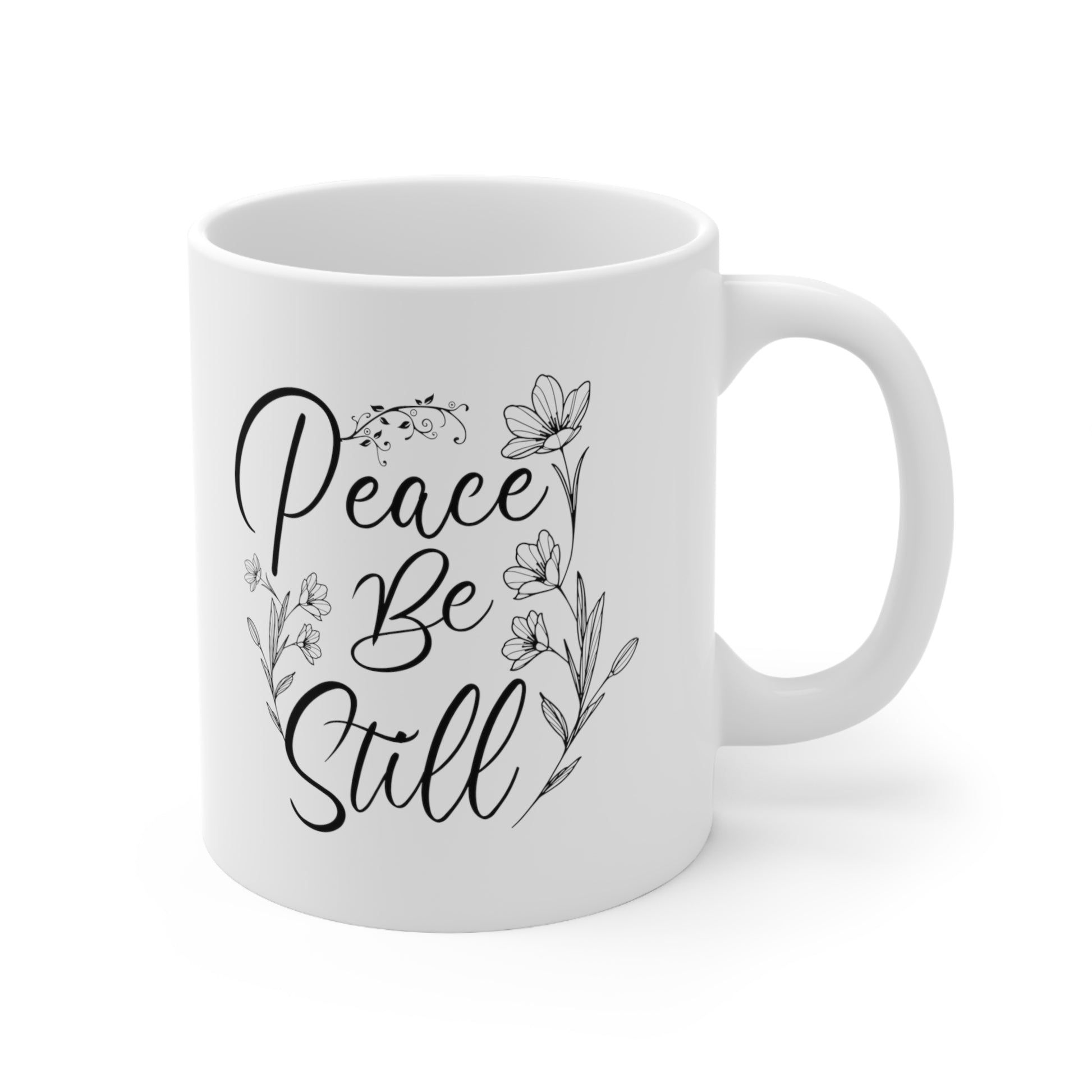 White Ceramic Peace Be Still Coffee Mug Low Oxalate Cup
